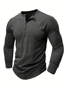 Men's Short Sleeve Henley T-Shirt Solid Color Jersey Knitted Cotton Regular Fit Casual V-neck Regular Length Enzyme Wash - Product Image 4