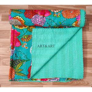 ผ้านวมคันธาอินเดียทำมือ วินเทจ เป็นมิตรกับสิ่งแวดล้อม ใช้ได้ทุกฤดู พิมพ์ลายสองด้าน ขนาดคู่ ผลิตจากผ้าฝ้ายออร์แกนิค 100% นุ่มสบาย - Product Image 4