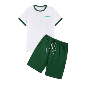 Custom Breathable Eco-Friendly Summer Casual Men's 2-Piece T-Shirt Shorts <b>Set</b> 100% Cotton Stand Collar Sporty Running Short - Product Image 4