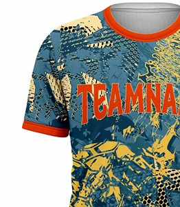 T-shirt de sport pour homme Corex, imprimé par sublimation, manches courtes, col rond, séchage rapide, coupe classique, motif bleu et jaune - Product Image 4