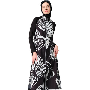 Breathable Muslim Women's Modest Full Coverage High Cut Burkini 2-Piece Set Quick Dry Front <b>Print</b> Stylish <b>Islamic</b> Swimwear - Product Image 5