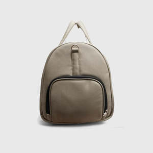 Bolsa de Viaje de Fin de Semana de Lona y Cuero con Gran Capacidad, Bolsa de Gimnasio con Cierre de Cremallera, Estilo Casual, Color Beige - Product Image 3