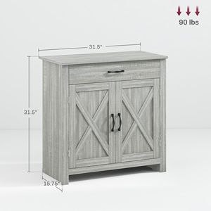 Stone Gray Farmhouse <b>Sideboard</b> Cabinet with Barn Doors <b>Kitchen</b> Buffet and Adjustable Shelf for Villa and Dining Application - Product Image 3