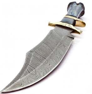 Handcrafted Damascus Steel Utility <b>Knife</b> with Dyed Blue Natural <b>Bone</b> <b>Handle</b> DIY Grade OEM Customizable - Product Image 6