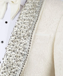 Men’s Ivory Crystal Embellished Wedding Tuxedo Jacket – Designer Rhinestone Shawl Lapel <b>Blazer</b> for Groom & Luxury Party Wear - Product Image 5