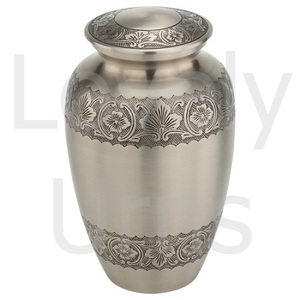 Elegante Urna Funeraria de Metal Color Plomo para Cenizas Humanas, con Bandas Grabadas en Negro, Urna Conmemorativa para Adultos, Fabricante OEM ODM - Product Image 3