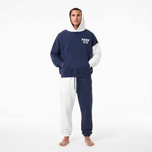 Ensemble décontracté pour homme personnalisé en molleton 100% coton, deux tons, avec sweat à capuche oversize à épaules tombantes et pantalon de jogging, à blocs de couleur contrastants - Product Image 2