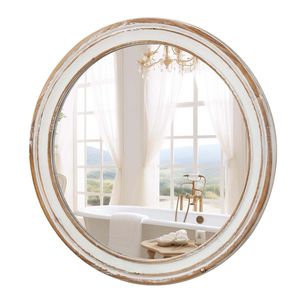 Specchio decorativo con bordo bianco da 23.62 pollici per casa ufficio soggiorno cucina-specchietti da bagno in legno per fattoria - Product Image 6