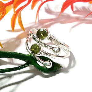 Bague ajustable en péridot vert naturel pour femme, en argent sterling 925, avec pierre précieuse, faite à la main, bijoux fins, certifiée pour mariage - Product Image 3