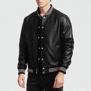 Men <b>Leather</b> Varsity <b>Jacket</b> Crew Neck <b>Long</b> Sleeve PU <b>Leather</b> Varsity <b>Jackets</b> Men Button Up Baseball <b>Leather</b> Varsity <b>Jacket</b> Tops - Product Image 5