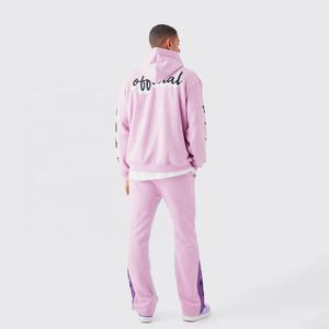 Ensemble survêtement rose à capuche avec imprimé étoiles et logo « Officiel » – Sweat-shirt et pantalon streetwear coupe ample longueur intégrale pour l'automne - Product Image 5