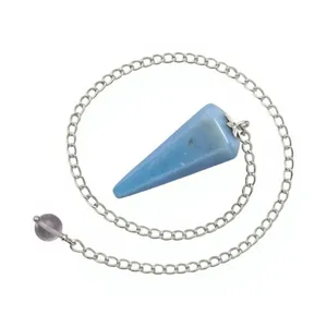 Péndulo de Cristal Angelita Natural con Cadena Plateada, Gema Azul para Radiestesia, Meditación, Feng Shui, Reiki, Decoración del Hogar, Venta al por Mayor - Product Image 6