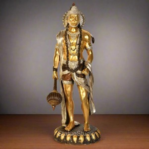 Brass Handicrafts Radhe Enterprises Luxury Handmade Customized Design Gold Traditional <b>Religious</b> Lord Hanuman Ji <b>Statue</b> Pooja - Product Image 5