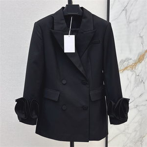 2024 otoño nueva chaqueta de mezcla de algodón para mujer, chaqueta de talla XS, ropa de abrigo informal tridimensional con flores decorativas, abrigo - Product Image 1