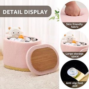 Round Storage Ottoman <b>with</b> Flip Top Lid Multi-Functional Metal Base Side <b>Table</b> Upholstered Vanity <b>Stool</b> <b>with</b> Footrest - Product Image 4