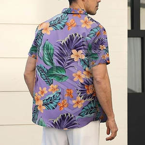 T-shirts hawaïens pour hommes, coupe ajustée, 100% coton, manches courtes, col montant, respirants - Vente en ligne à bas prix - Product Image 2