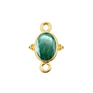 Conector de Gema Ovalada Esmeralda Teñida – Plata 925 con Doble Engaste para Fabricación de Joyas DIY - Product Image 1