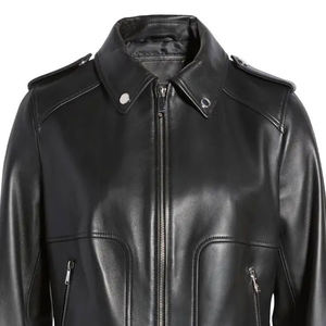 Chaqueta de Cuero Genuino para Mujer, Invierno, con Cierre, Cuello Alto, Tejido de Punto, Alta Calidad, Ecológica, para Adultos - Product Image 6