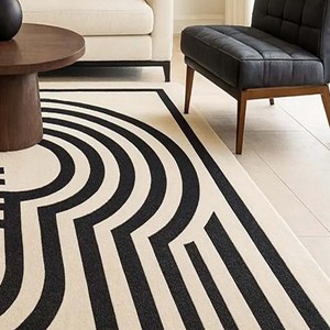 Modern Black Beige Abstract Area Rug Geometric Line Pattern Hand Tufted Carpet Contemporary Living Room Bedroom <b>Floor</b> Decor Mat - Product Image 5