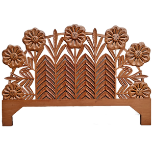 Cabecero de Cama de Madera Tallada Smart Art, Diseño de Hojas y Flores en Color Marrón Natural, Cabecero Queen de Madera Sintética, Decoración de Pared Vintage - Product Image 4