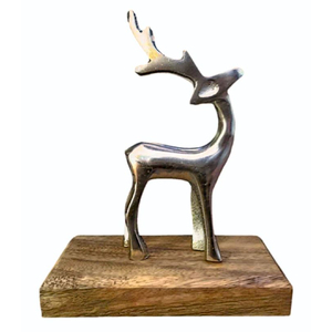 Escultura Navideña de Reno de Aluminio Dorado de Lujo con Base de Madera, Figura de Ciervo Metálica Hecha a Mano para Centro de Mesa - Product Image 4