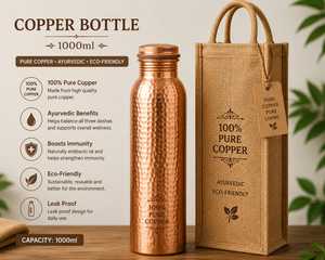 Bouteille d'eau en cuivre avec sac de transport en jute, anti-fuite, sans BPA, pour la randonnée, le camping, les voyages, réutilisable, design vintage, poignée en corde, bureau, maison - Product Image 6
