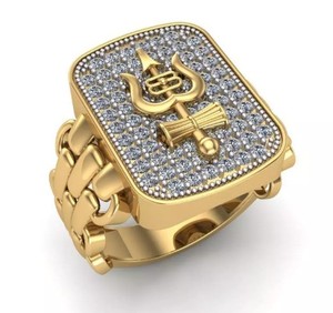 Luxury Designer 925 Sterling <b>Silver</b> Gold Plated Trident <b>Ring</b> CZ Studded <b>Men</b> Women Statement <b>Ring</b> - Product Image 1