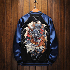Chaqueta Varsity Unisex de Lona Raijin Fujin Sukajan, Estilo Hip Hop, Ligera, Ecológica, de Secado Rápido y Transpirable - Product Image 1
