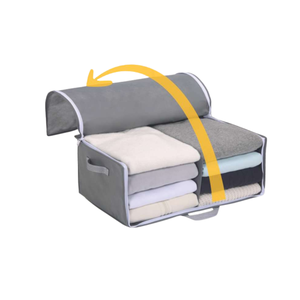Clothing Organizer Storage <b>Box</b> Foldable Rectangular Fabric 2 Layer With Handles Large Capacity for <b>Clothes</b> Quilt 48x32x24 - Product Image 1
