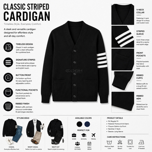 Cosh International - Cárdigan de Punto Acrílico Negro con Cuello en V y Rayas Blancas, Ecológico, para Mujer, Estilo Casual - Product Image 6