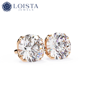 LOISTA ต่างหูเพชรโรสโกลด์ทรงกลมเพชรธรรมชาติทรงกลมเจียระไนแบบบริลเลียนท์เครื่องประดับหมั้นสุดคลาสสิกสำหรับผู้หญิง - Product Image 2
