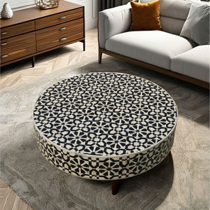 Mesa de Centro Multiusos de Diseño Geométrico Marroquí con Incrustaciones de Hueso Blanco Minimalista de Lujo Hecha a Mano - Product Image 2