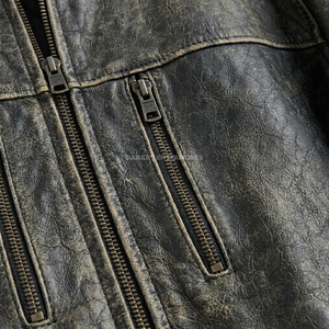 Distressed Vintage Grey Cowhide <b>Leather</b> Cafe Racer Biker <b>Jacket</b> Wholesale <b>Retro</b> Faded Finish Motorcycle Apparel Manufacturer - Product Image 6