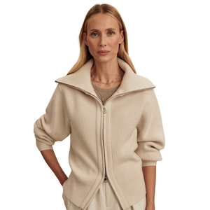 Chaqueta de punto con cremallera para mujer, textura acanalada suave, manga larga, cuello ancho, informal, ligera, para uso diario - Product Image 3