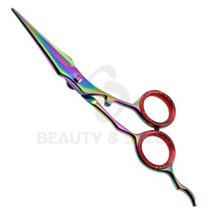 Ciseaux de coiffure professionnels multicolores arc-en-ciel à bord convexe tranchant avec poignée sculptée unique - Product Image 3