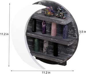 ชั้นวางของรูปพระจันทร์ไม้ สำหรับตกแต่งสไตล์โบโฮ  รับสั่งซื้อจำนวนมาก ขั้นต่ำในการสั่งซื้อ  พร้อมที่แขวนผนังสำหรับโชว์คริสตัล - Product Image 3