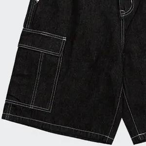 Shorts amples en toile délavée en pur coton, taille élastique, respirants, style streetwear, design personnalisé pour l'été - Product Image 3