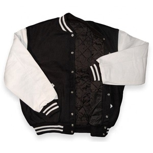 <b>Men's</b> Black <b>White</b> Varsity <b>Jacket</b> Turn-down Collar Button Closure Polyester Wadding Autumn Wear Casual Style - Product Image 1