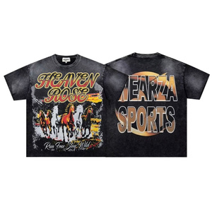Camiseta Gráfica de Algodón Pesado con Lavado Ácido para Hombre, Estampado Vintage de Caballo Salvaje, Estilo Oversize, Streetwear, Venta al por Mayor OEM B2B - Product Image 1