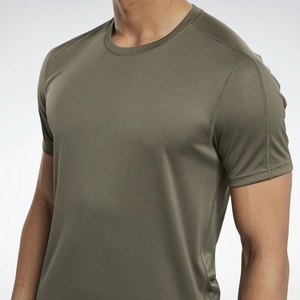 T-shirt à manches courtes pour homme, vert olive, séchage rapide, coupe ajustée, sportif, col rond, tricoté en polyester, vêtements de sport - Product Image 4
