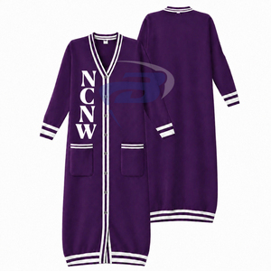เสื้อคลุมคาร์ดิแกนลำลองสำหรับฤดูหนาวของชมรมนักเรียนหญิง NCNW สีม่วง ดีไซน์โดดเด่น ผลิตจากผ้าขนสัตว์/อะคริลิก เสื้อคลุมคาร์ดิแกนยาวสำหรับผู้หญิง - Product Image 1