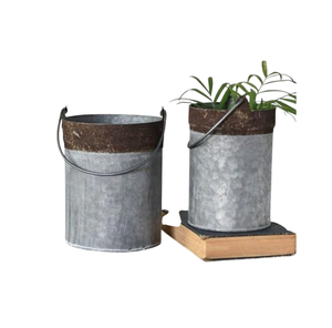Maceta de Metal Galvanizado para Exteriores, Patio, Balcón, Decorativa, Redonda, con Asa de Cuerda - Product Image 6