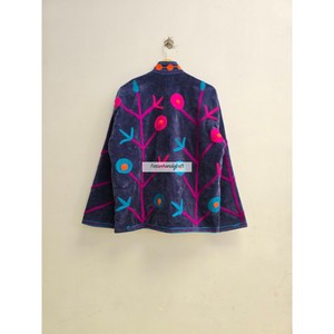 Veste matelassée unisexe en velours de coton tricoté avec broderie florale style bohème hippie, col montant, séchage rapide, longueur standard - Product Image 6