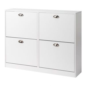 Mobile Portascarpe Moderno in Truciolato Bianco con 2 File e 4 Cassetti 102*25*78.5cm Antipolvere per Arredamento Soggiorno - Product Image 4