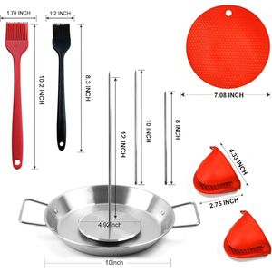 Soporte de Acero Inoxidable para Asador de Al Pastor, Soporte Desmontable para Brochetas Brasileñas, 3 Púas, 2 Cepillos Antiescaldaduras para Accesorios de Barbacoa - Product Image 3