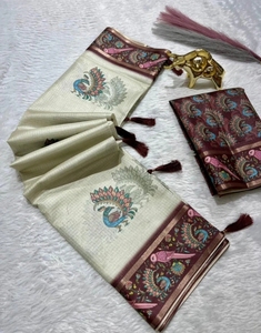 Sari indien traditionnel en coton et jute imprimé numériquement pour les fêtes - Sans plis et séchage rapide - Product Image 2