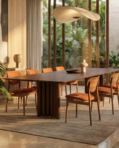 Juego de comedor escandinavo de lujo, madera maciza, muebles minimalistas modernos con sillas tapizadas - Product Image 1
