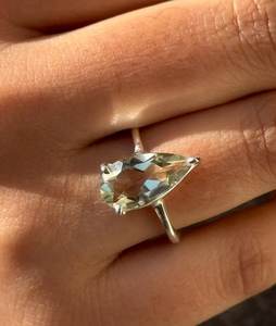 Belle bague en prasiolite verte en argent sterling 925 faite à la main bijoux en pierres précieuses Art déco pour femmes - Product Image 3