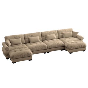 Divano Sezionale Moderno a U in Velluto, 4 Posti, con Pouf Mobili, Convertibile, Profondo e Confortevole, Imbottito per Soggiorno - Product Image 6