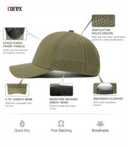 Casquette de baseball vert olive à 6 panneaux découpés au laser, respirante, en maille, unisexe, décontractée, pour l'extérieur, printemps-été, taille adulte - Product Image 6